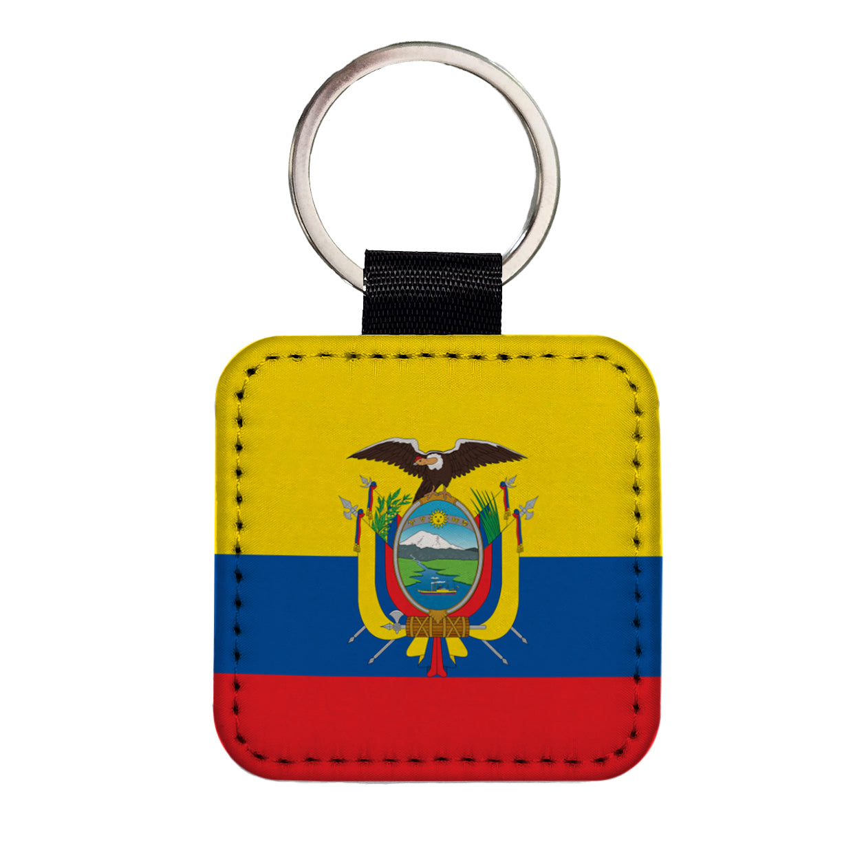Ecuador Country Flag Square Faux Leather Keychain