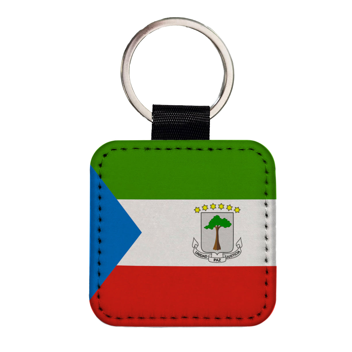 Equatorial Guinea Country Flag Square Faux Leather Keychain