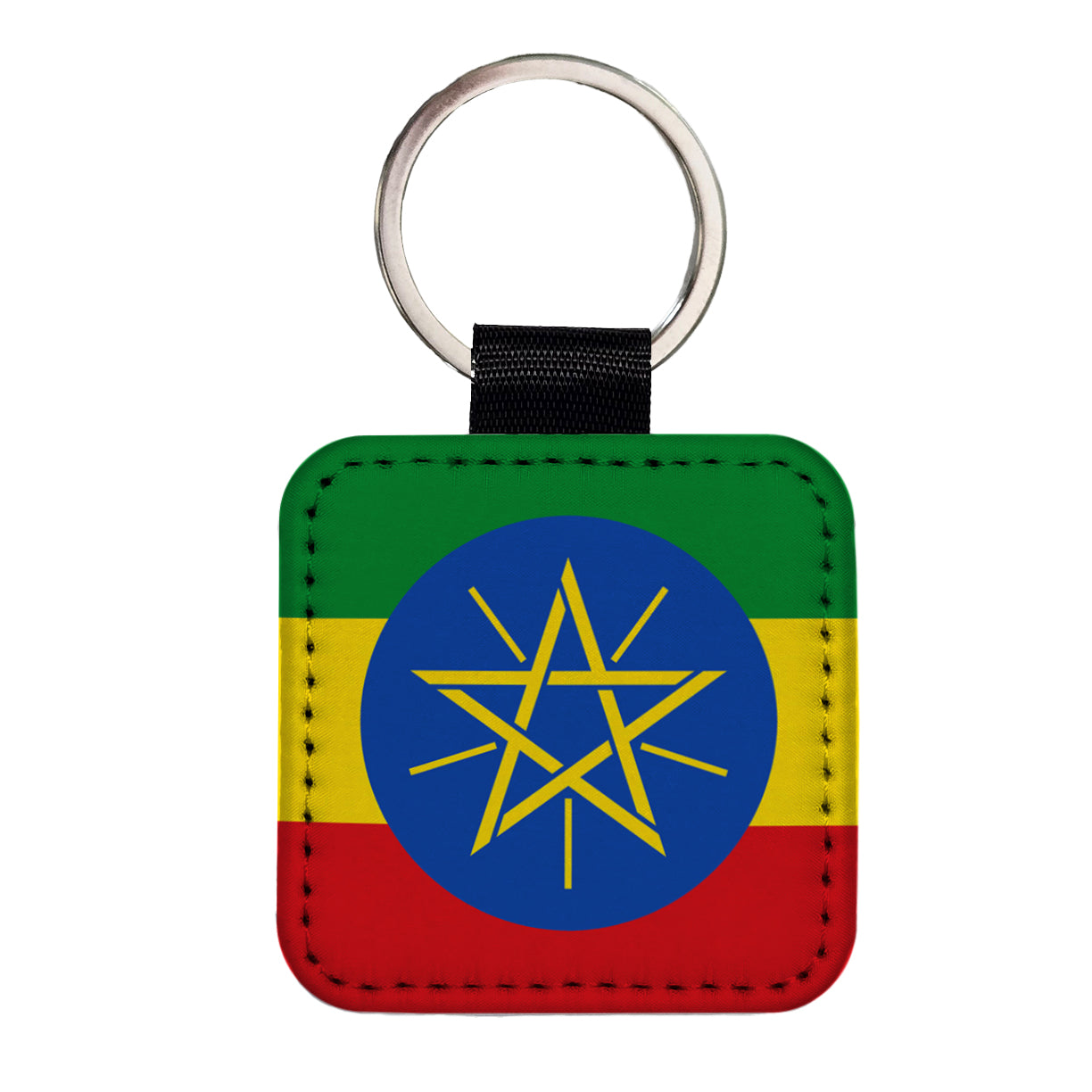 Ethiopia Country Flag Square Faux Leather Keychain