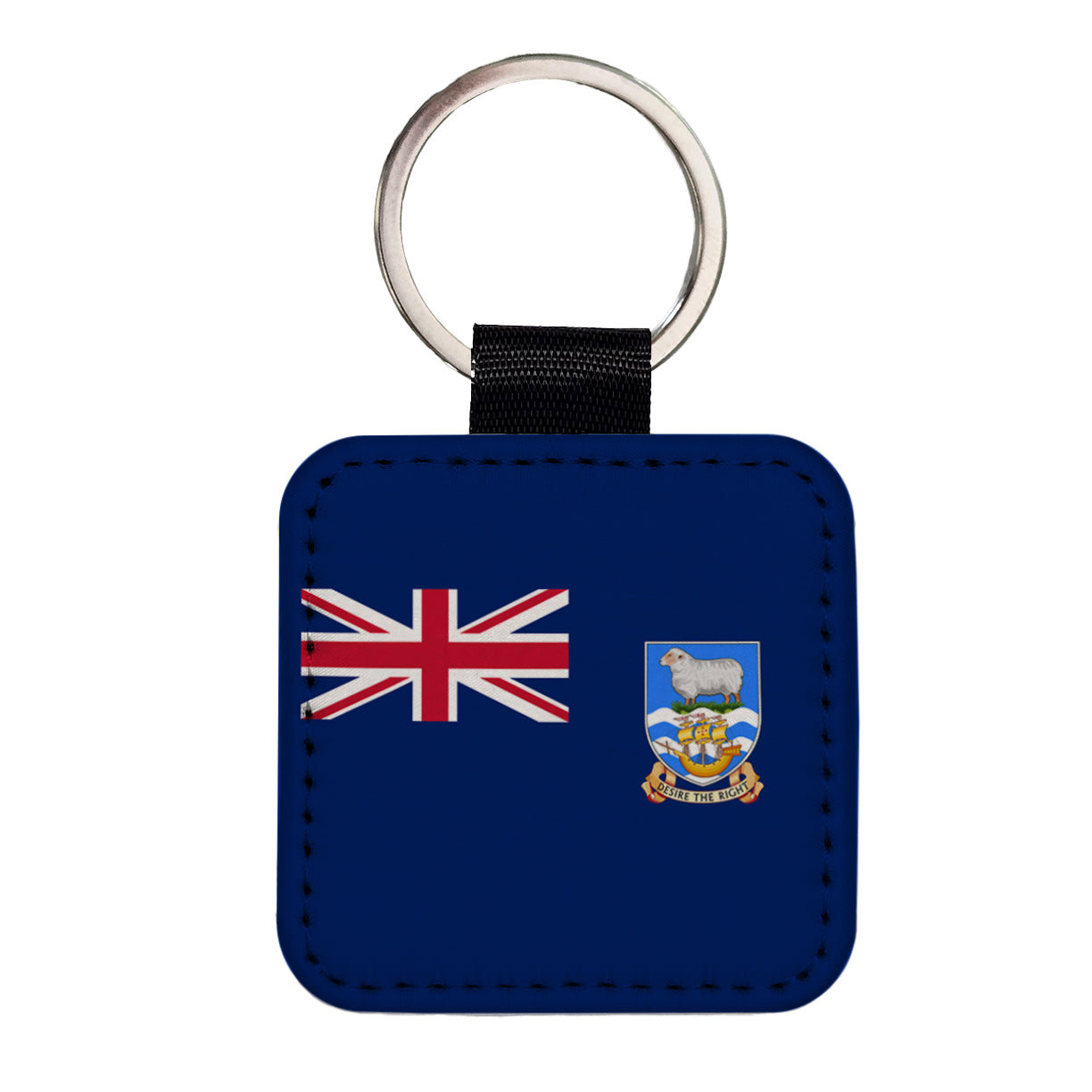 Falkland Islands Country Flag Square Faux Leather Keychain