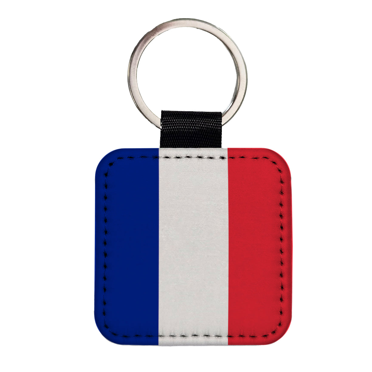 France Country Flag Square Faux Leather Keychain