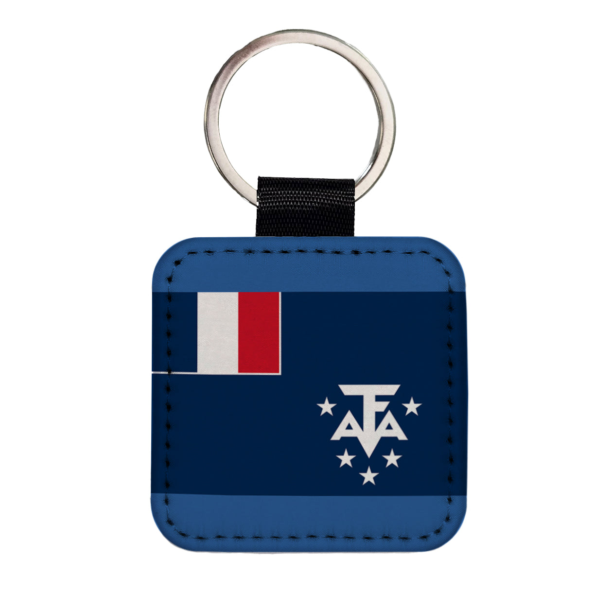 French Southern Territories Country Flag Square Faux Leather Keychain