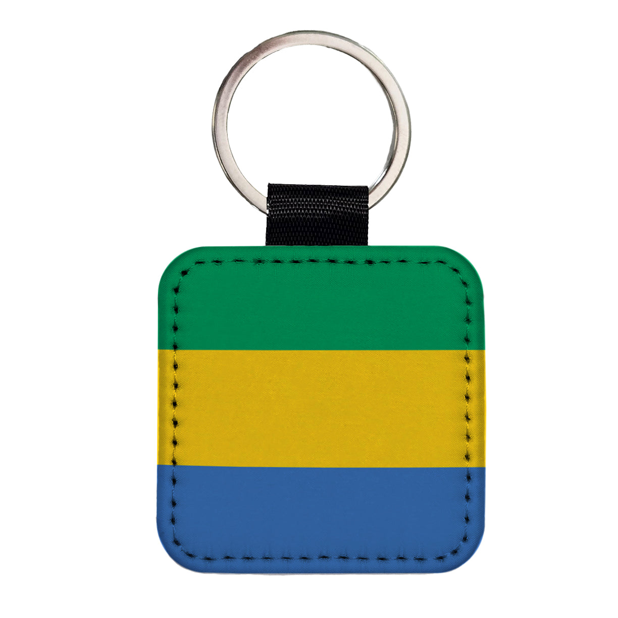 Gabon Country Flag Square Faux Leather Keychain