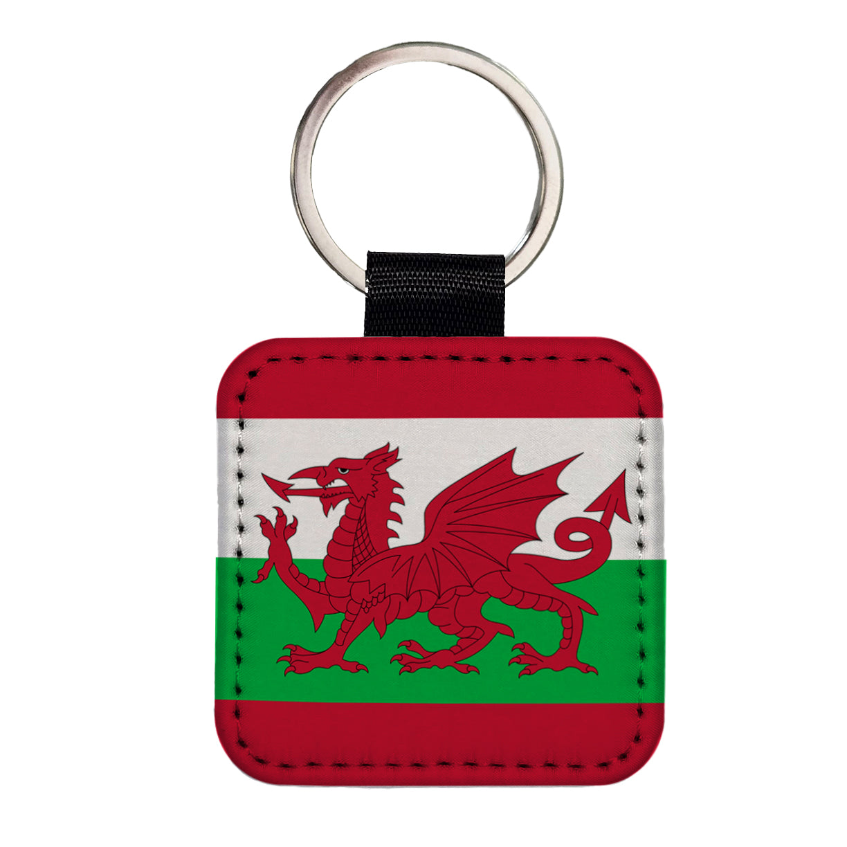 Great Britain Wales Country Flag Square Faux Leather Keychain