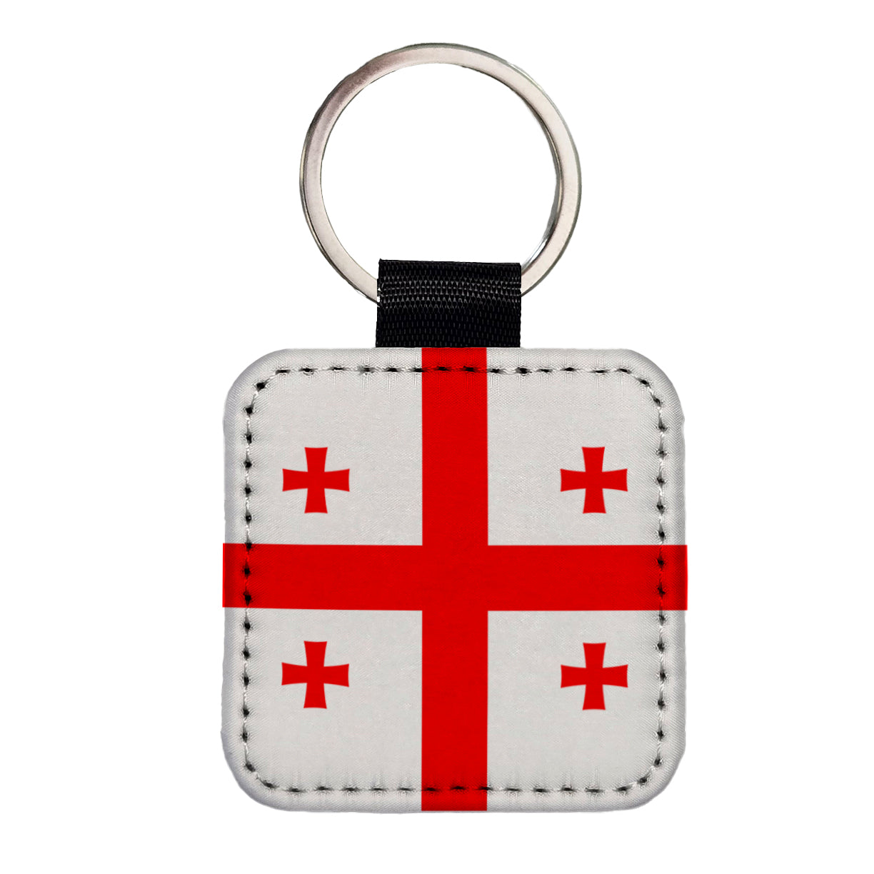 Georgia Country Flag Square Faux Leather Keychain