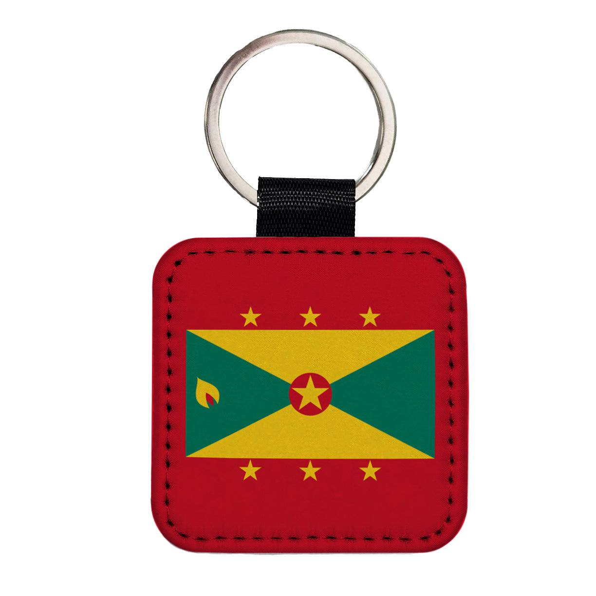Grenada Country Flag Square Faux Leather Keychain