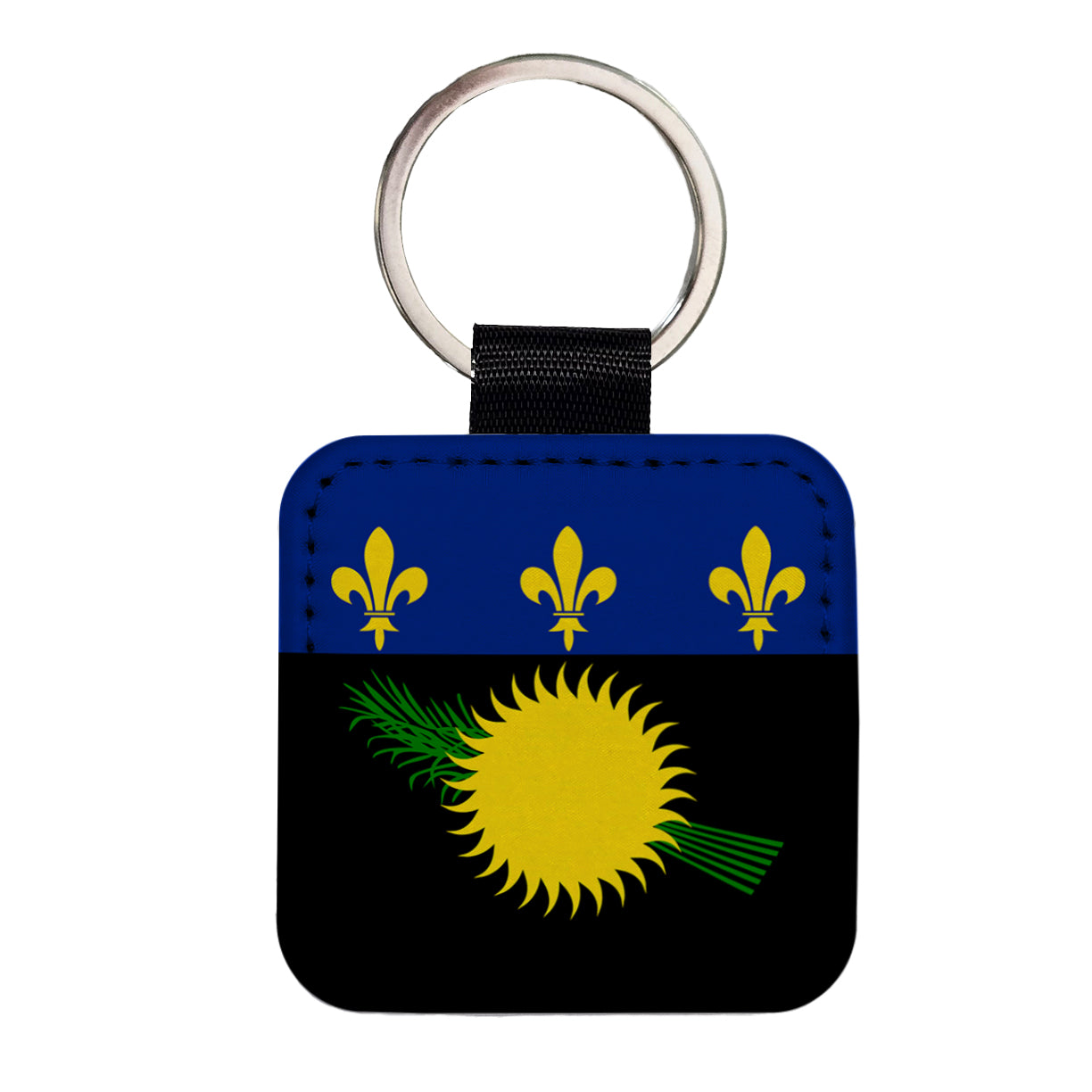Guadeloupe Country Flag Square Faux Leather Keychain
