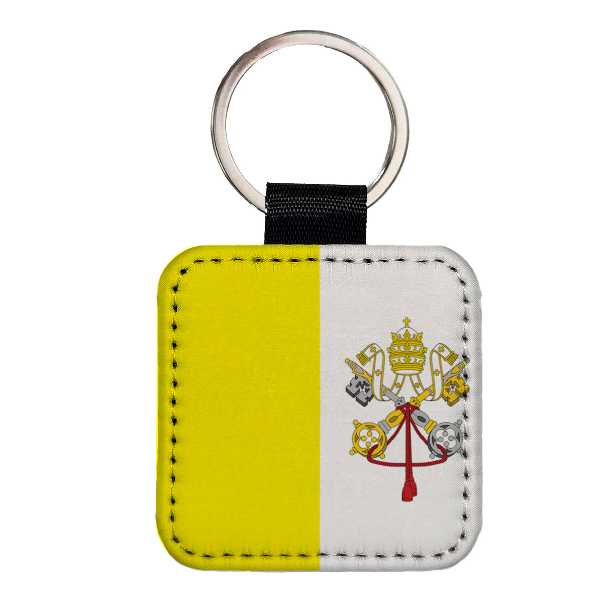 Holy See Country Flag Square Faux Leather Keychain