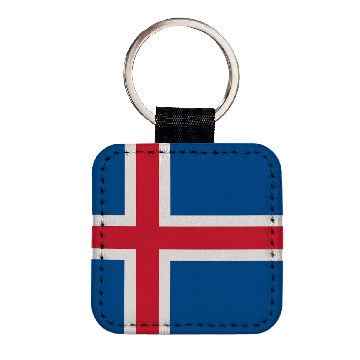 Iceland Country Flag Square Faux Leather Keychain