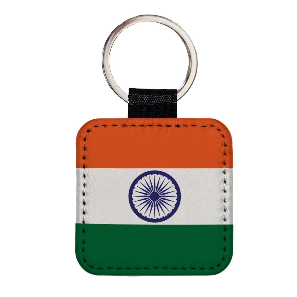 India Country Flag Square Faux Leather Keychain
