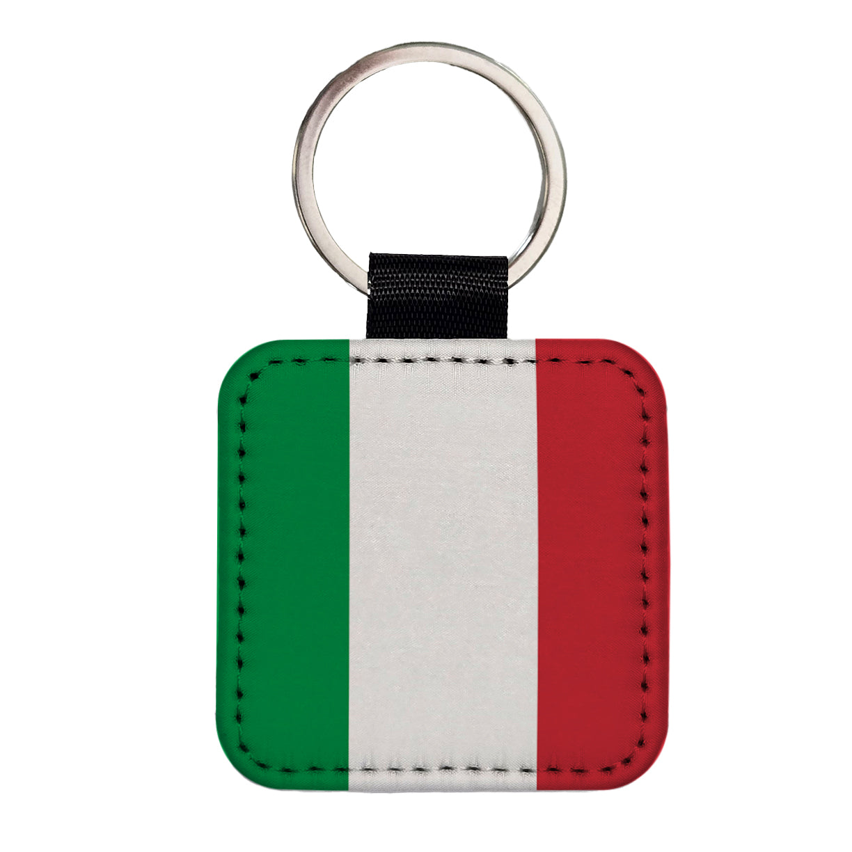 Italy Country Flag Square Faux Leather Keychain