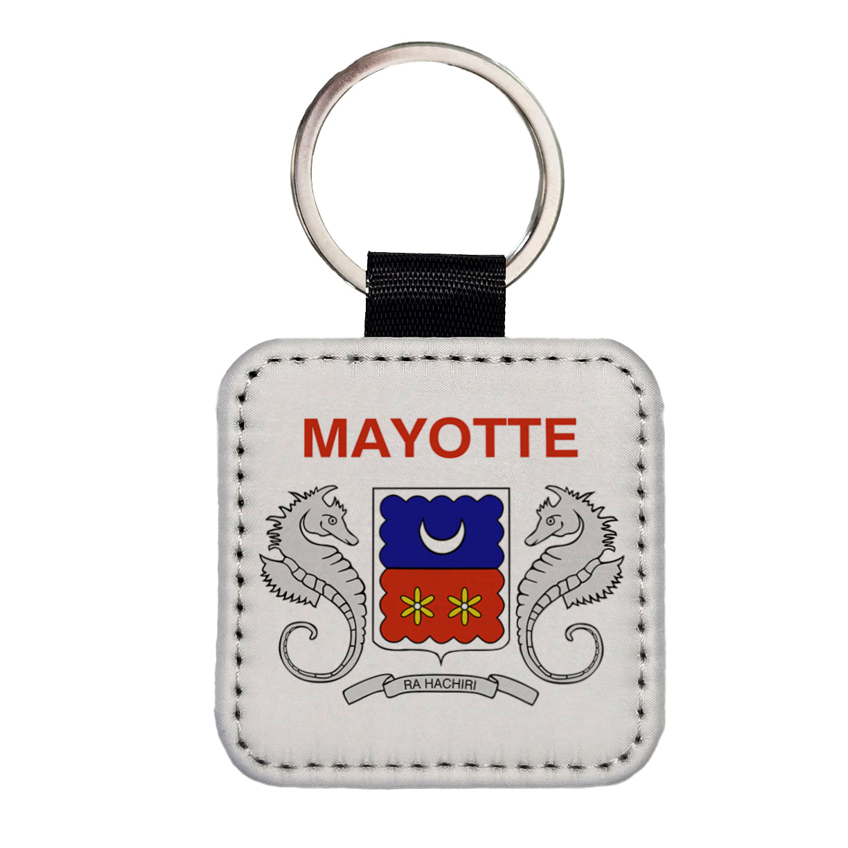 Mayotte Country Flag Square Faux Leather Keychain