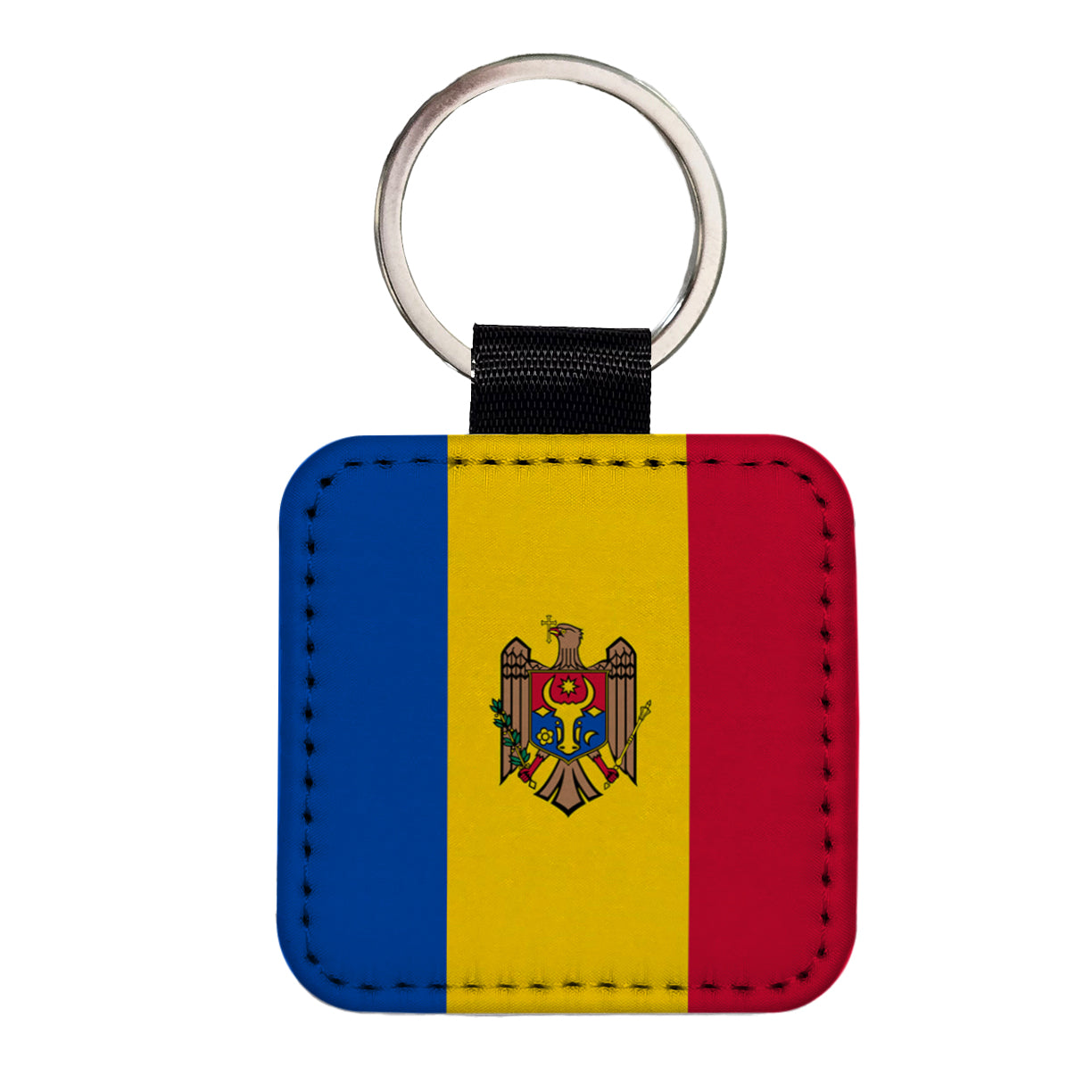 Moldova Country Flag Square Faux Leather Keychain