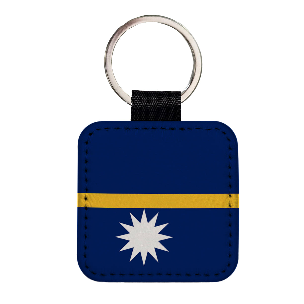 Nauru Country Flag Square Faux Leather Keychain