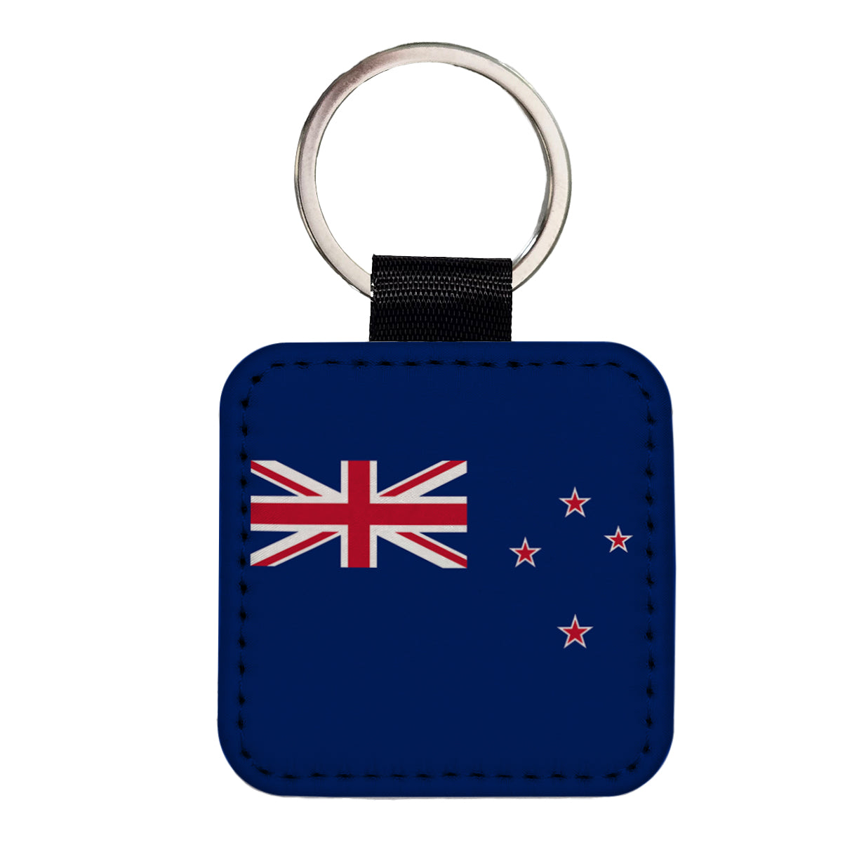 New Zealand Country Flag Square Faux Leather Keychain