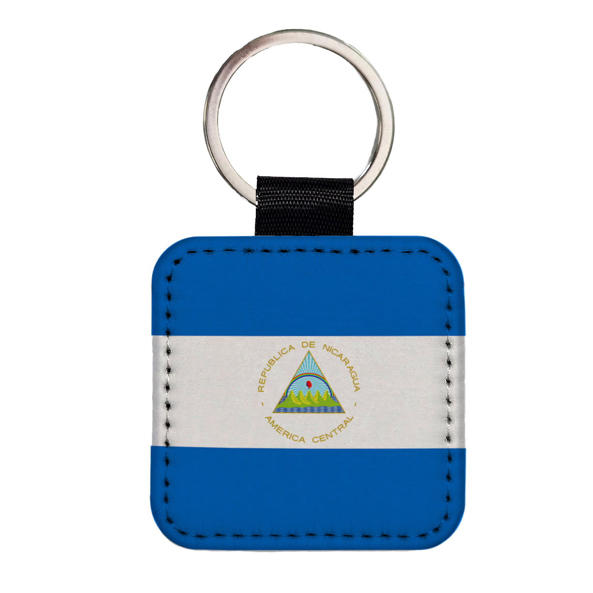 Nicaragua Country Flag Square Faux Leather Keychain
