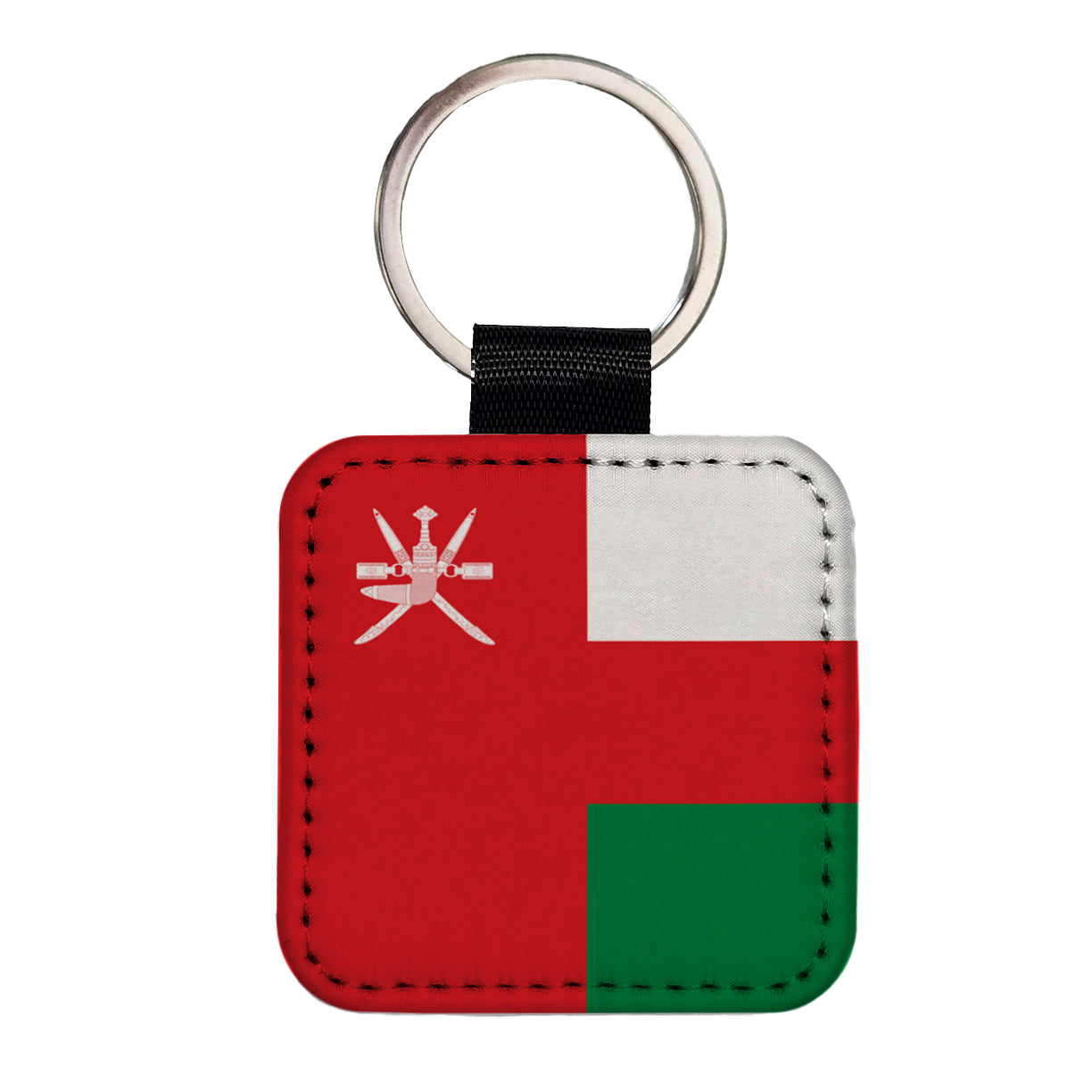 Oman Country Flag Square Faux Leather Keychain