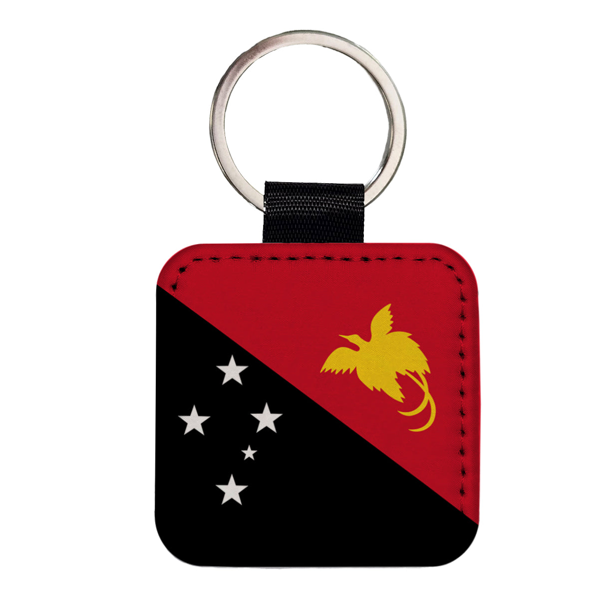 Papua New Guinea Country Flag Square Faux Leather Keychain