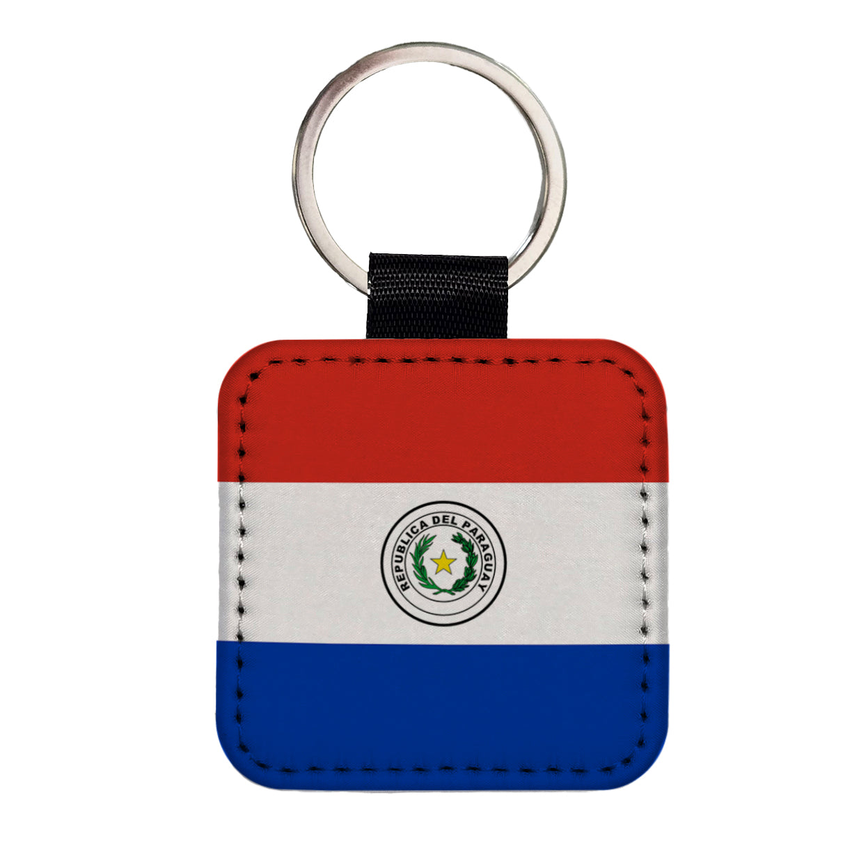 Paraguay Country Flag Square Faux Leather Keychain