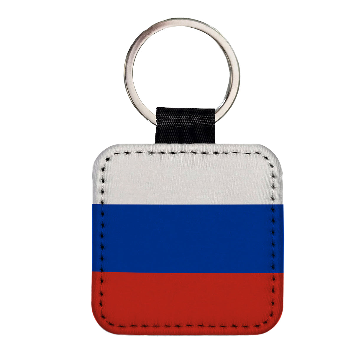 Russian Federation Country Flag Square Faux Leather Keychain