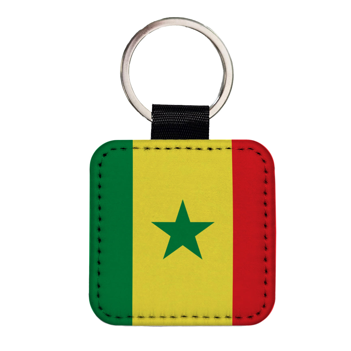 Senegal Country Flag Square Faux Leather Keychain