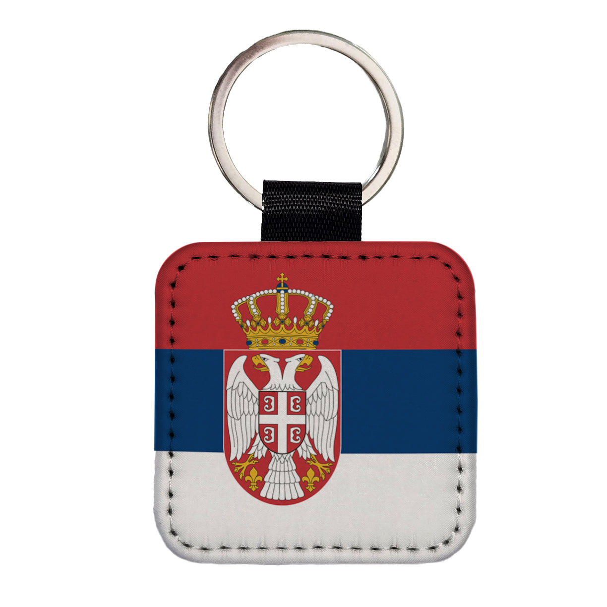 Serbia Country Flag Square Faux Leather Keychain