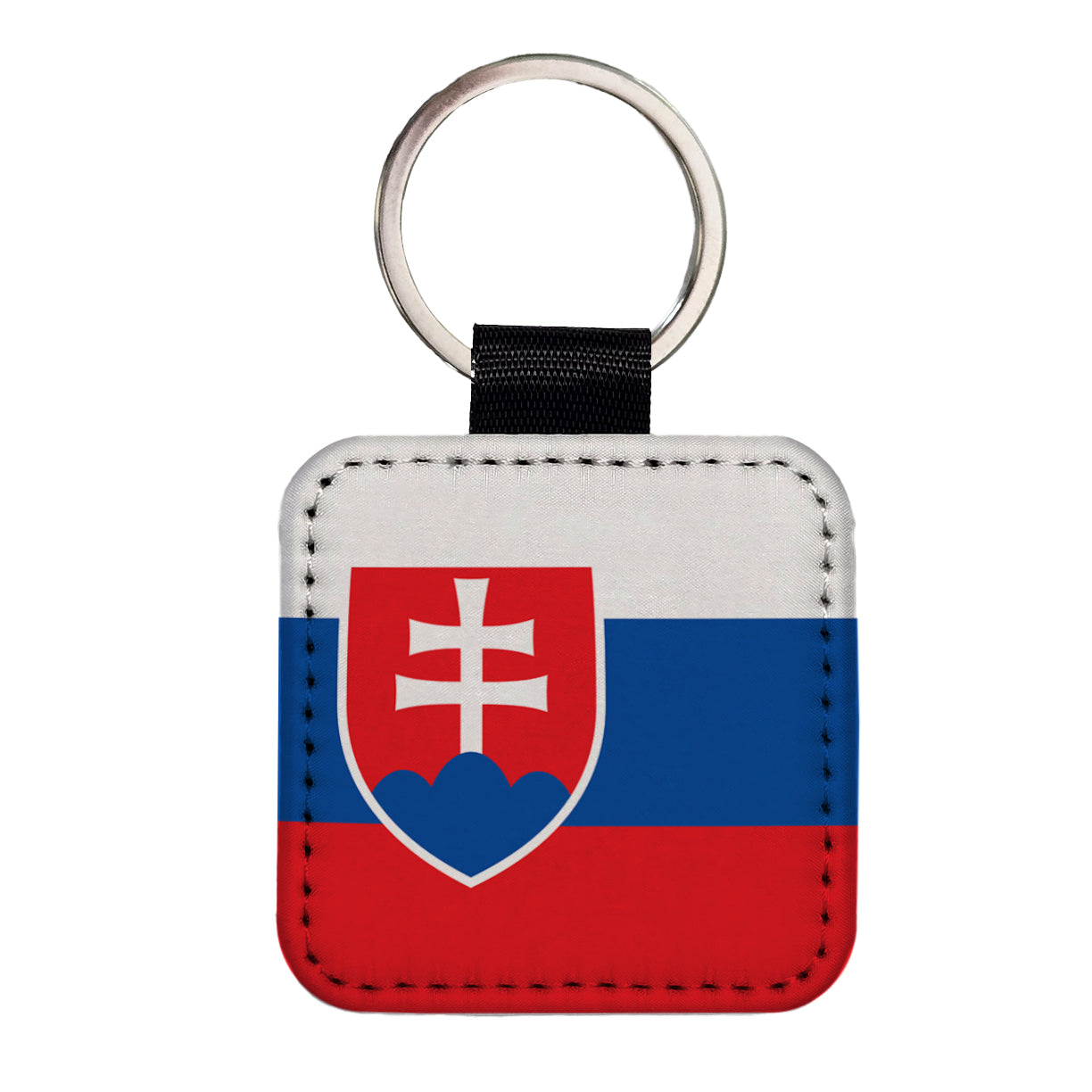 Slovakia Country Flag Square Faux Leather Keychain