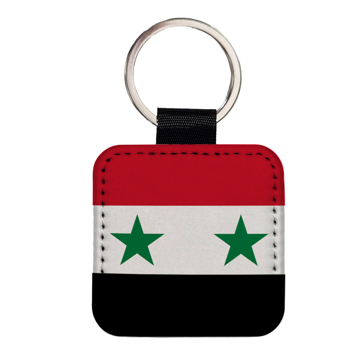 Syrian Arab Republic Country Flag Square Faux Leather Keychain