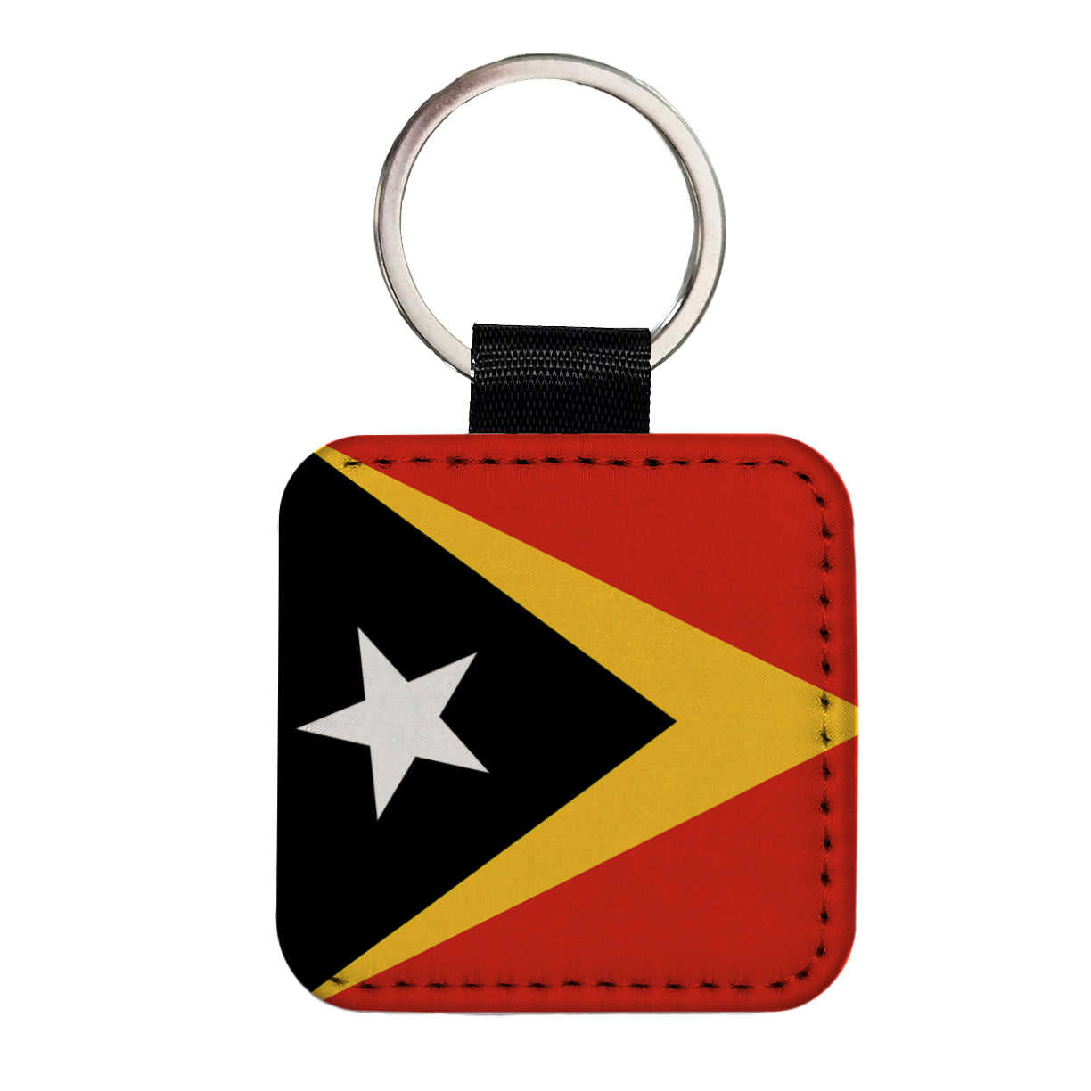 Timor-Leste Country Flag Square Faux Leather Keychain