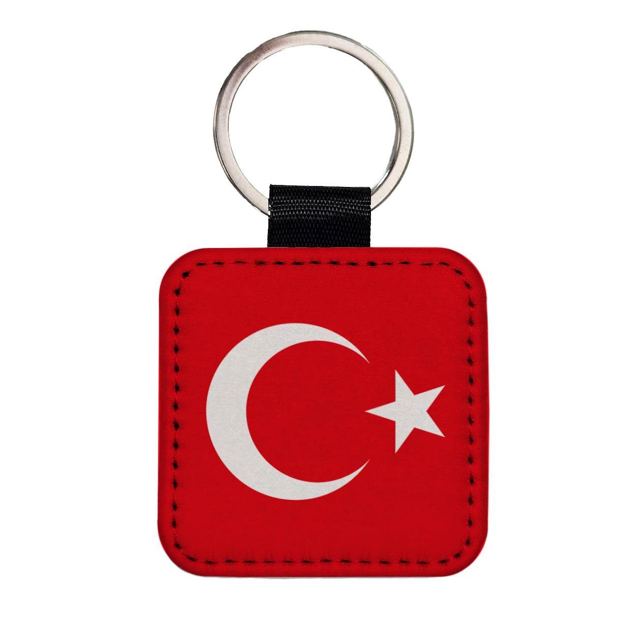 Turkey Country Flag Square Faux Leather Keychain