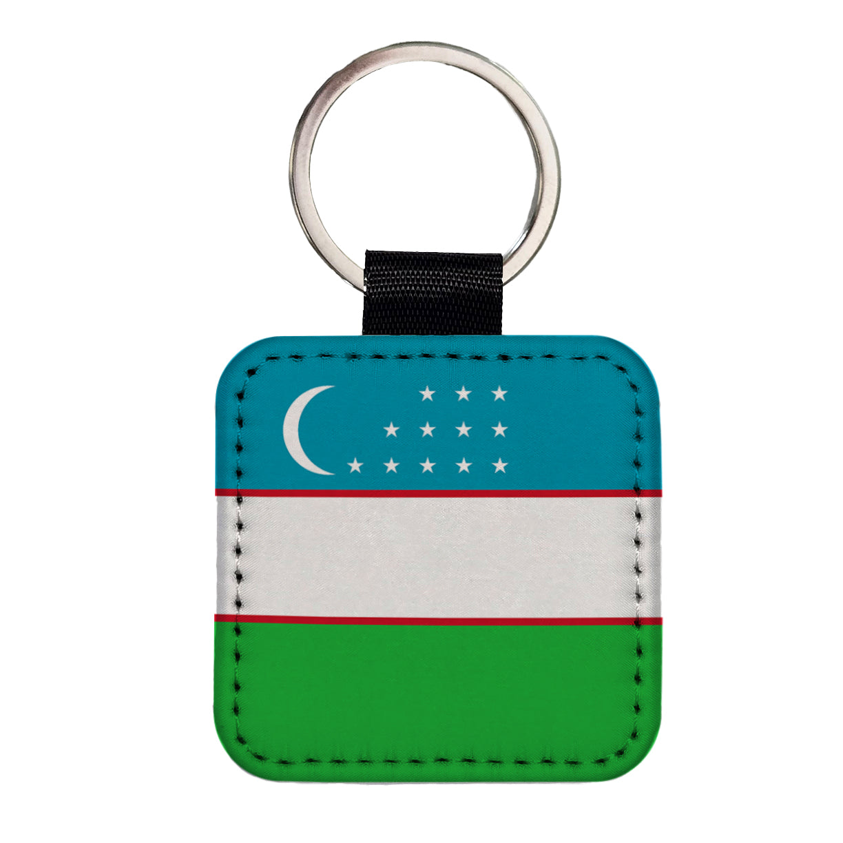 Uzbekistan Country Flag Square Faux Leather Keychain