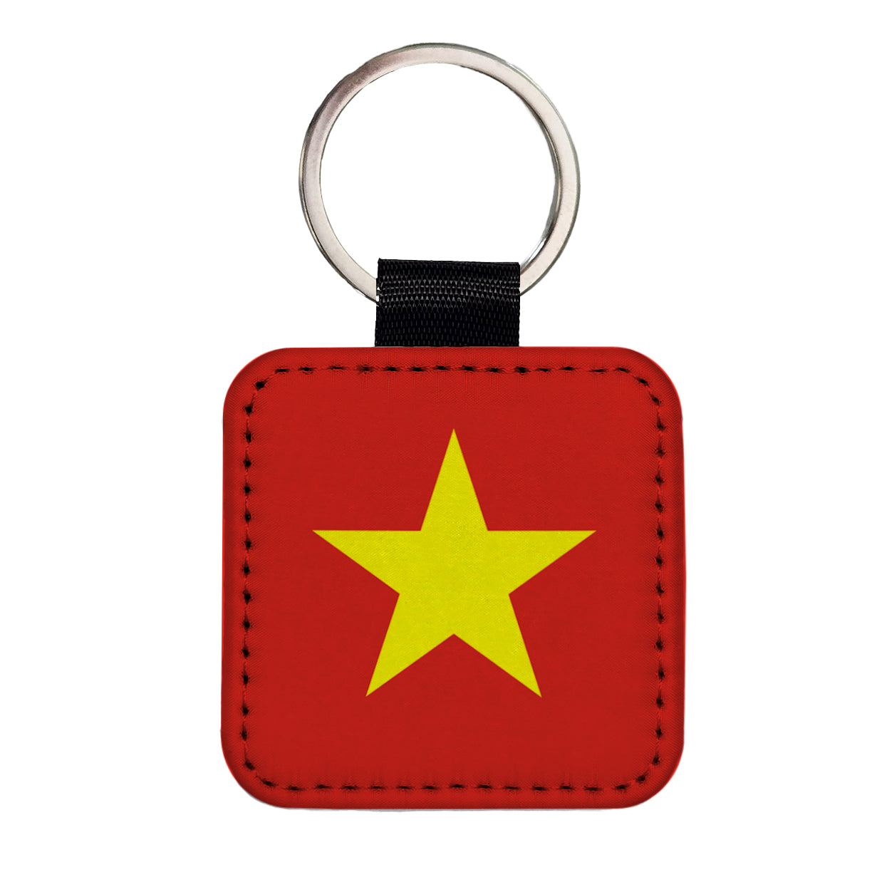 Viet Nam Country Flag Square Faux Leather Keychain