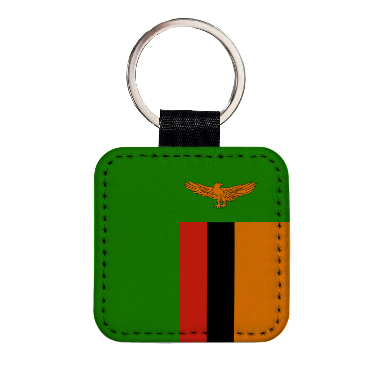 Zambia Country Flag Square Faux Leather Keychain