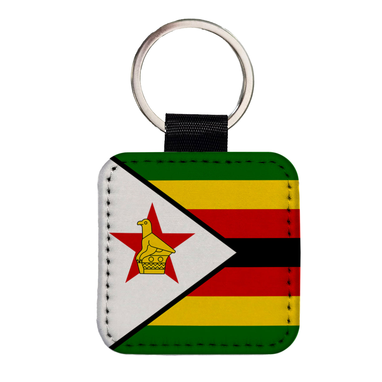Zimbabwe Country Flag Square Faux Leather Keychain