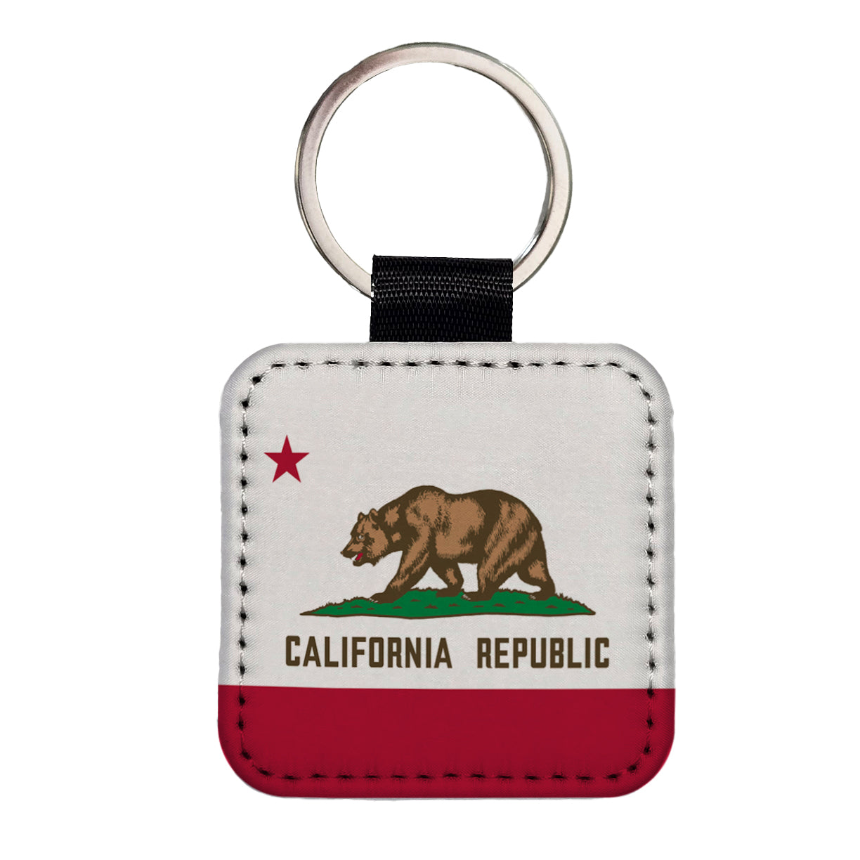 California CA State Flag Square Faux Leather Keychain