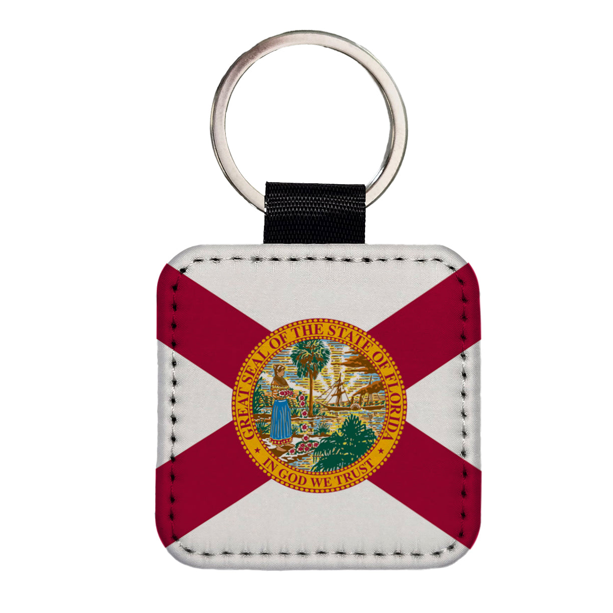 Florida FL State Flag Square Faux Leather Keychain