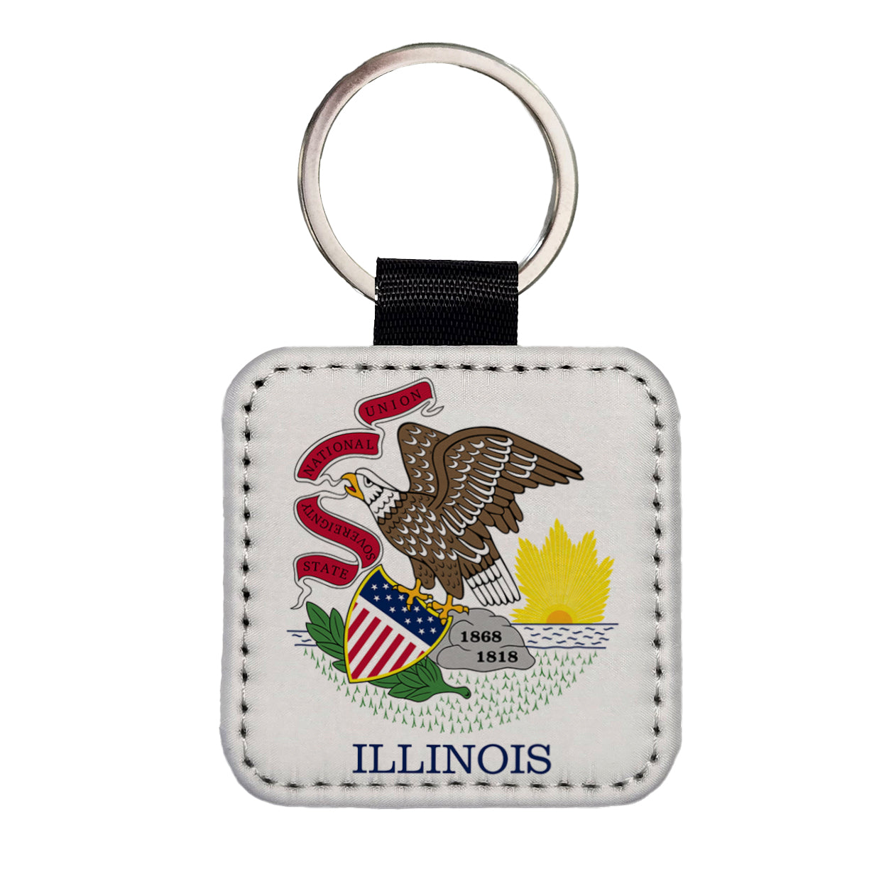 Illinois IL State Flag Square Faux Leather Keychain