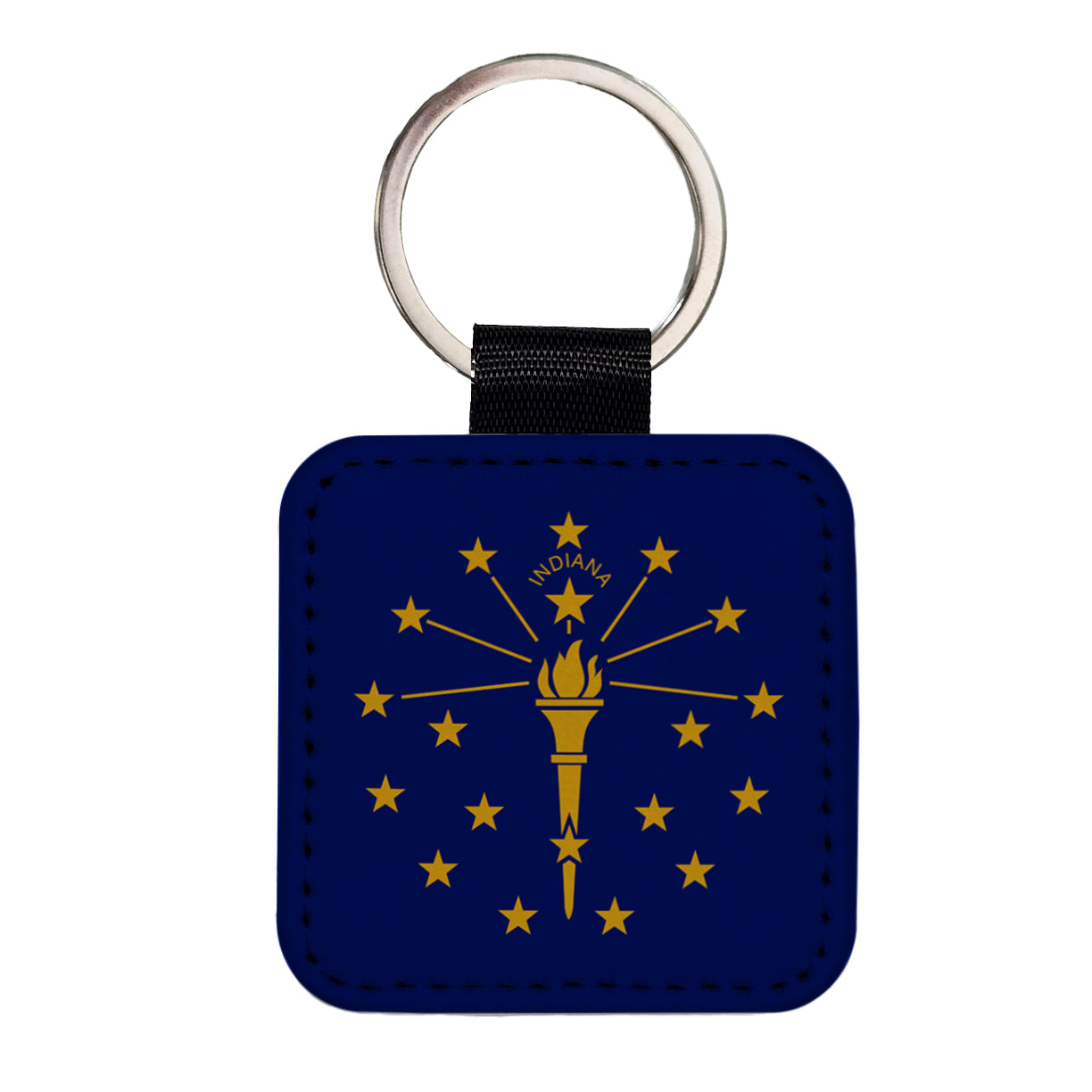 Indiana IN State Flag Square Faux Leather Keychain