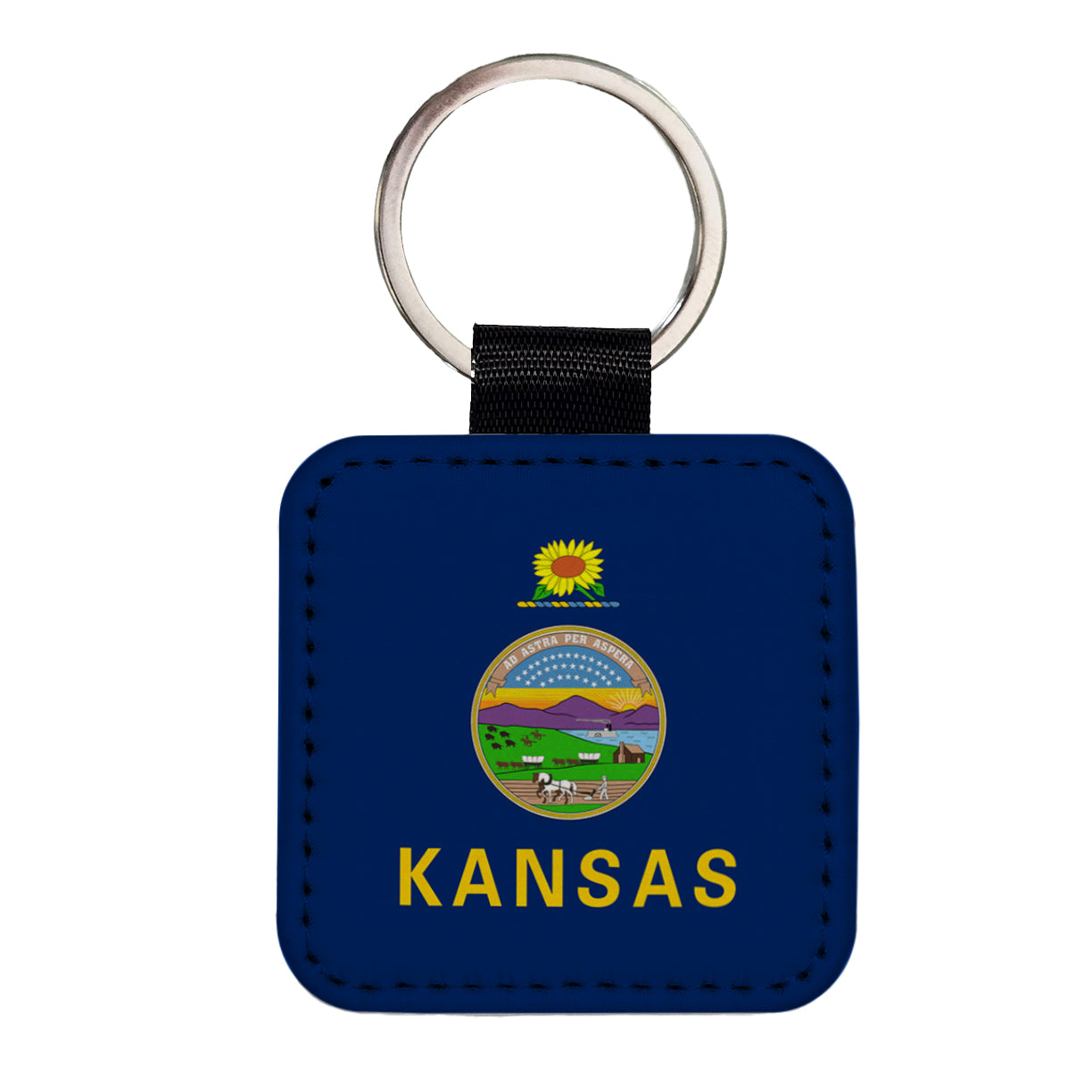 Kansas KS State Flag Square Faux Leather Keychain