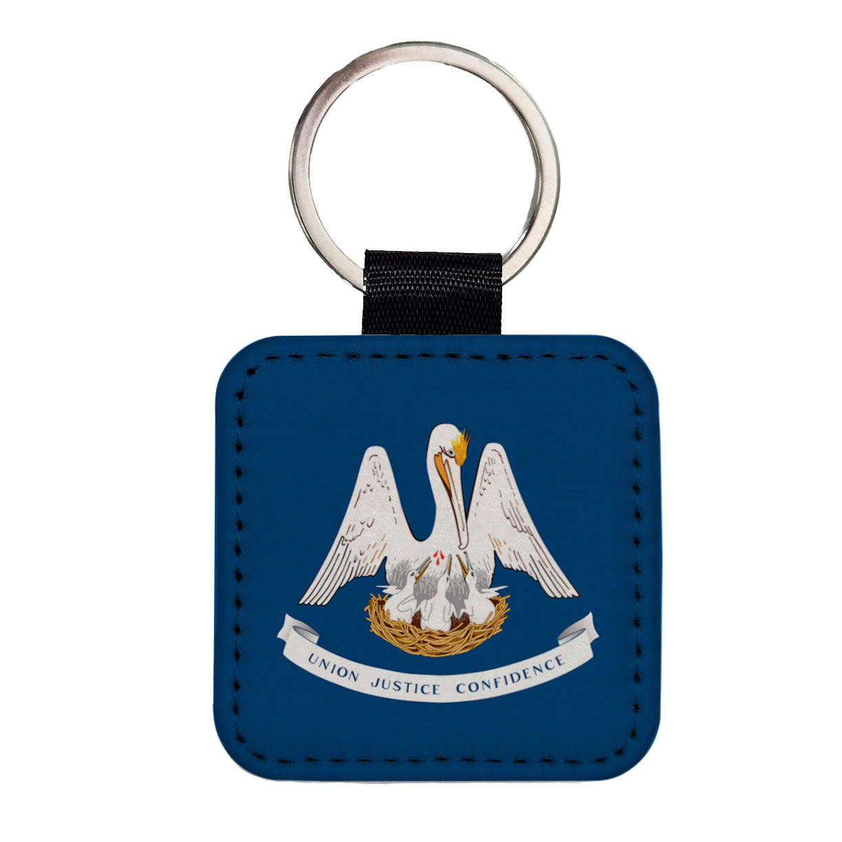 Louisiana LA State Flag Square Faux Leather Keychain