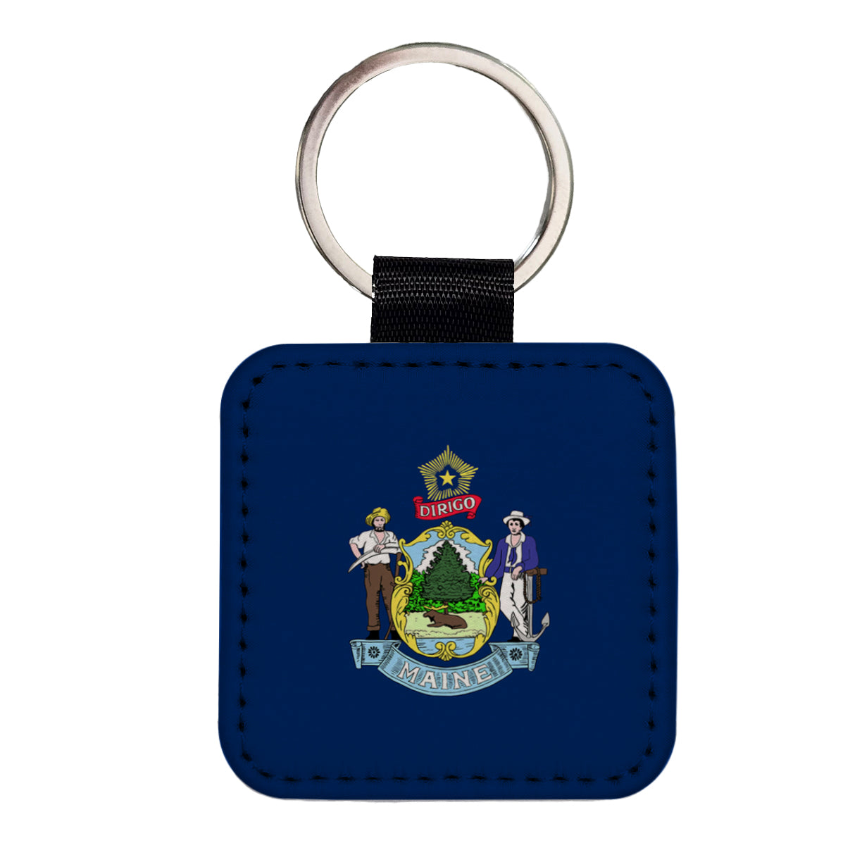 Maine ME State Flag Square Faux Leather Keychain
