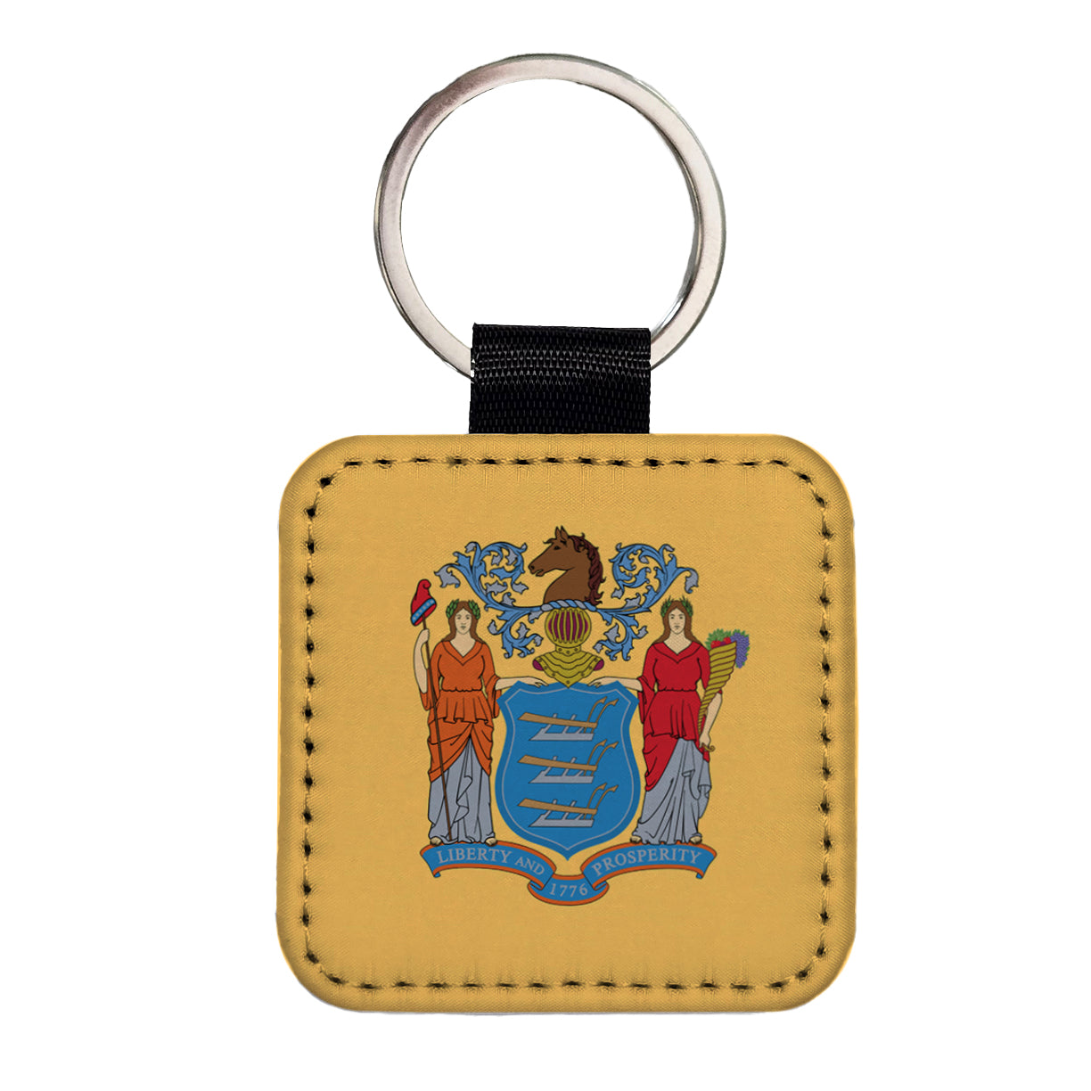 New Jersey NJ State Flag Square Faux Leather Keychain