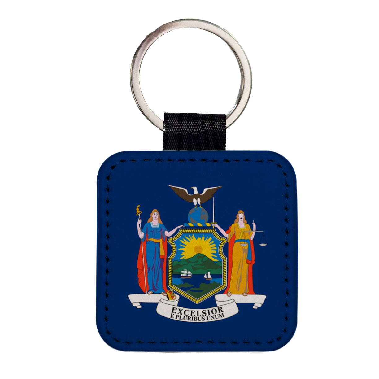 New York NY State Flag Square Faux Leather Keychain