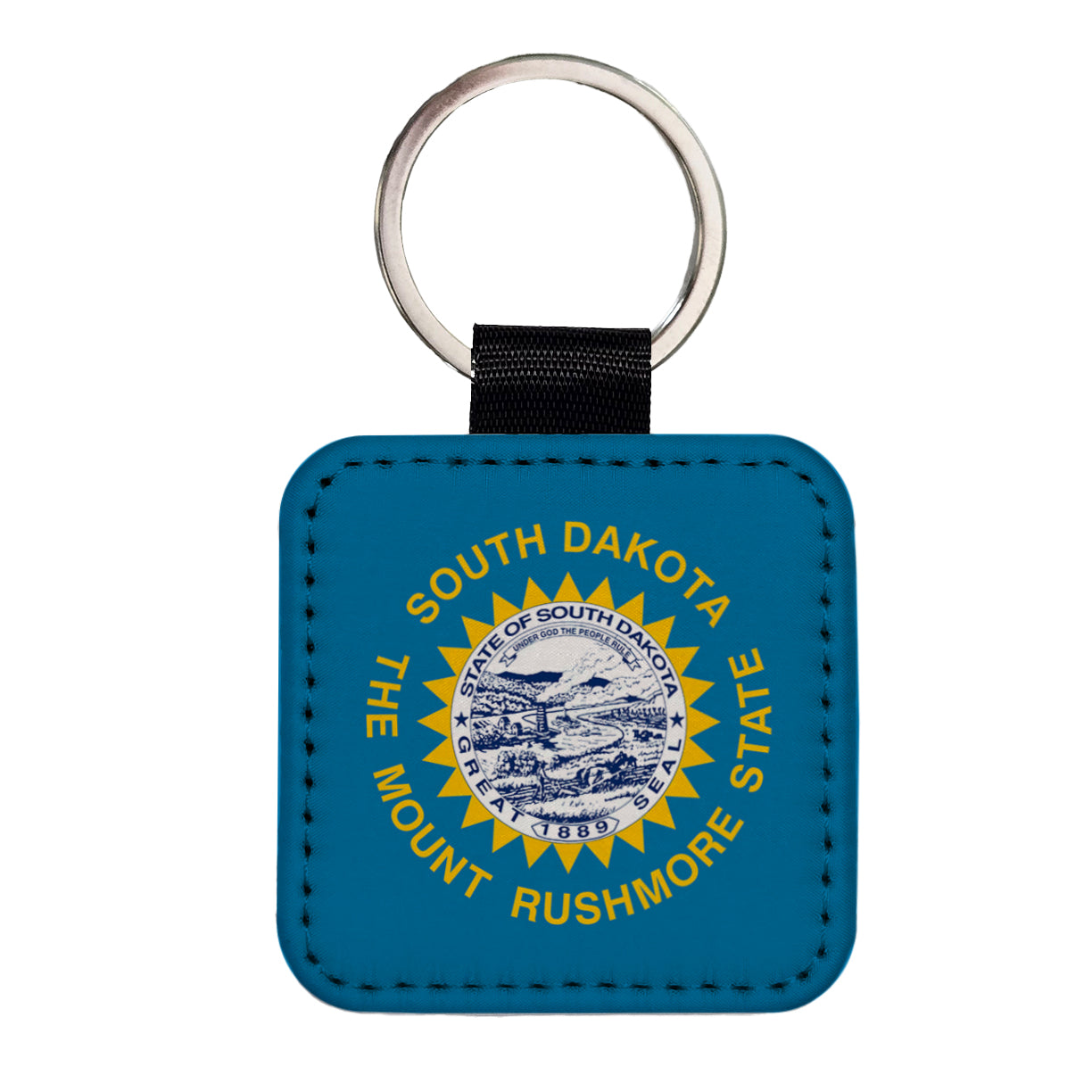 South Dakota SD State Flag Square Faux Leather Keychain