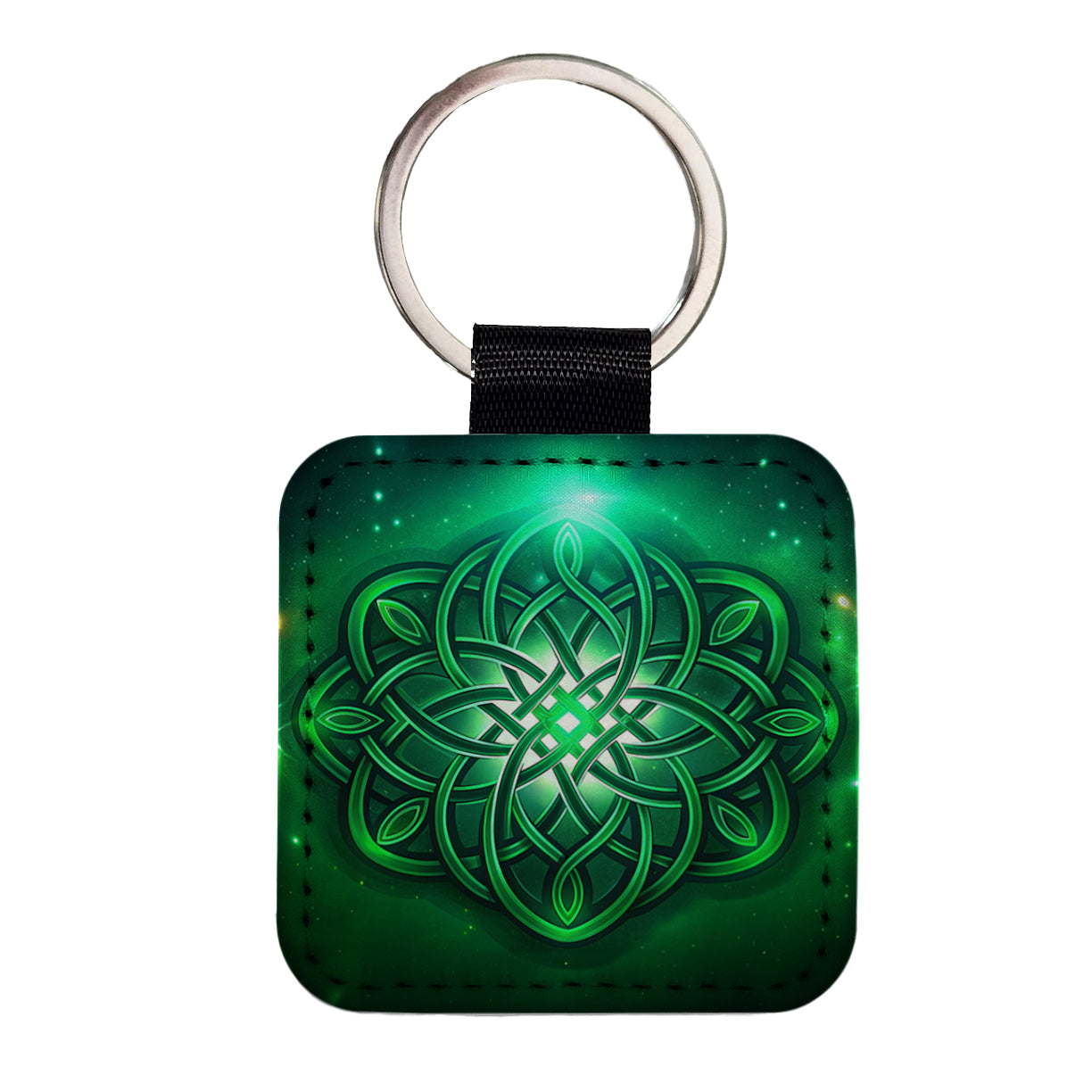 Celtic Knot Irish Eternity Love Green Square Faux Leather Keychain