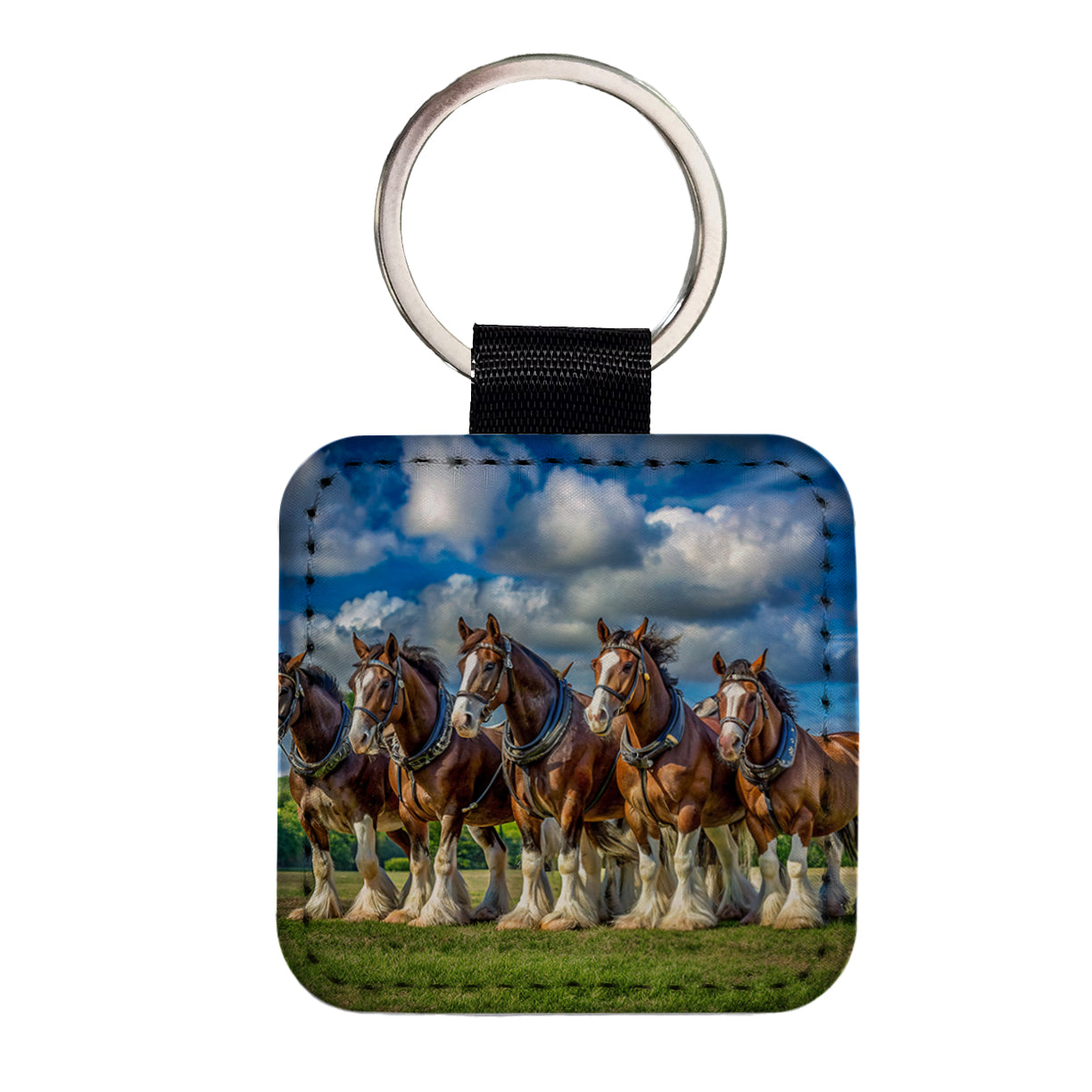 Clydesdale Horses in a Field Square Faux Leather Keychain