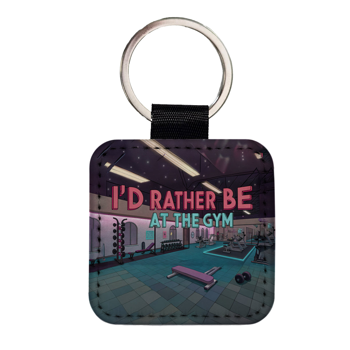 I'd Rather Be At The Gym Square Faux Leather Keychain