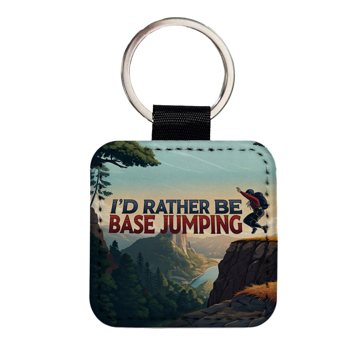 I'd Rather Be Base Jumping Square Faux Leather Keychain