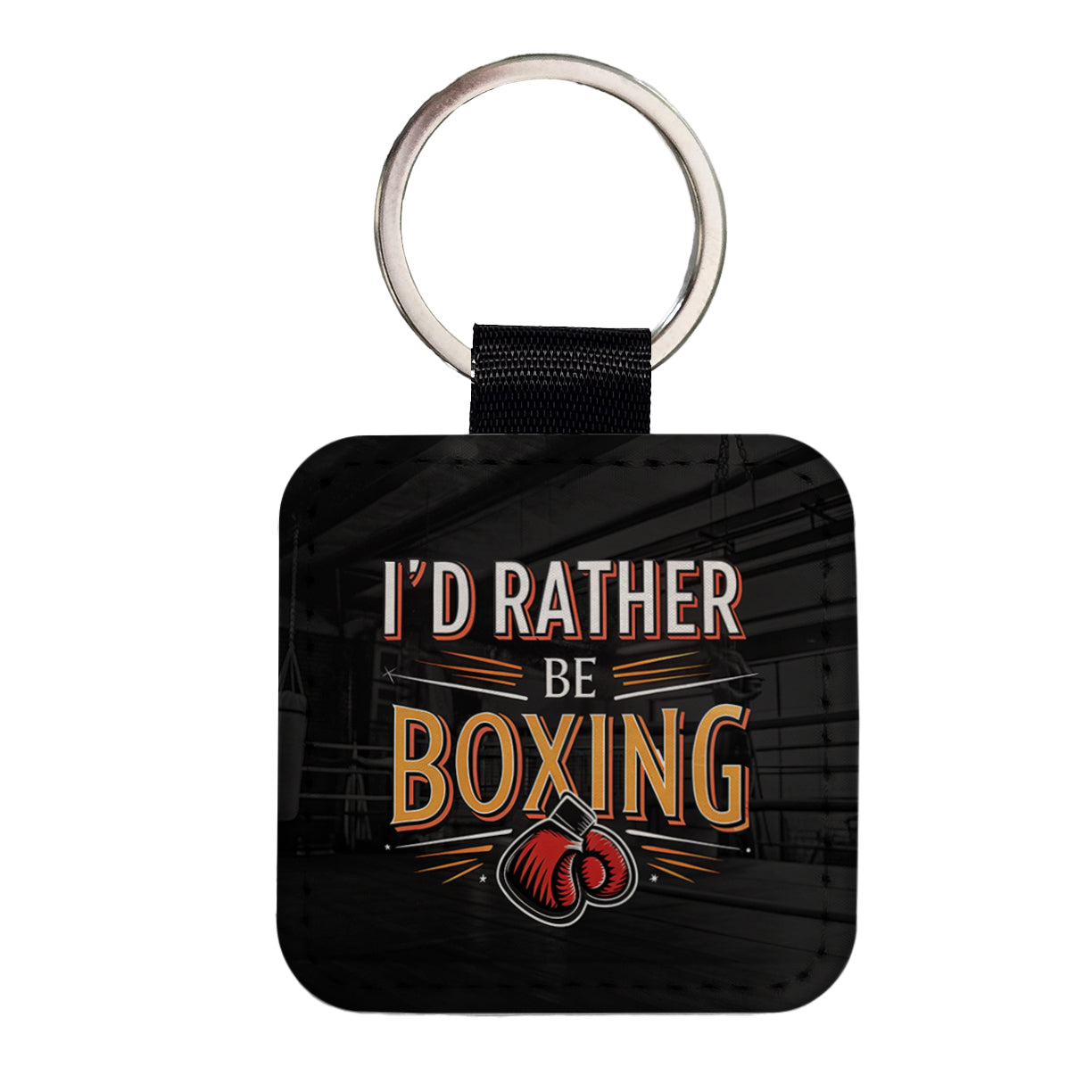 I'd Rather Be Boxing Square Faux Leather Keychain