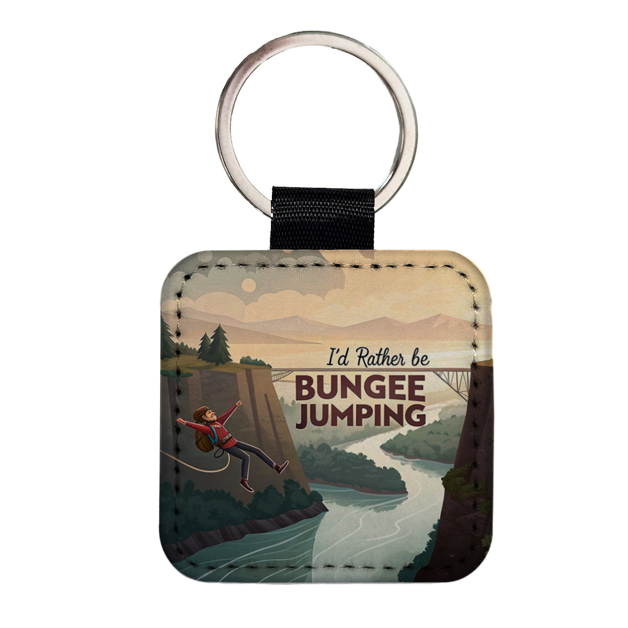 I'd Rather Be Bungee Jumping Square Faux Leather Keychain